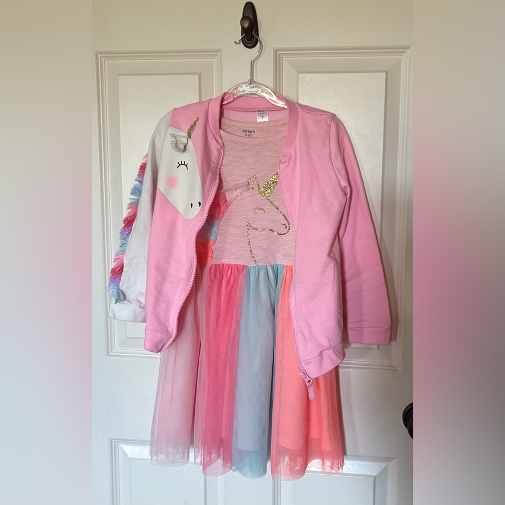 NWT Carter’s Unicorn Tulle dress & zippered jacket size 7